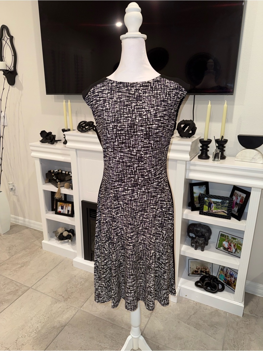 Ralph Lauren Black and White Textured Fit-and-Flare Dress Size 6